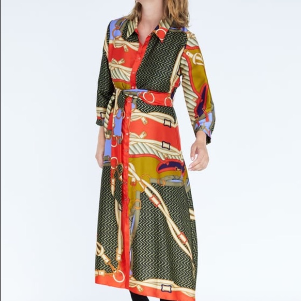 Zara Multi Colored BELT PRINT TUNIC